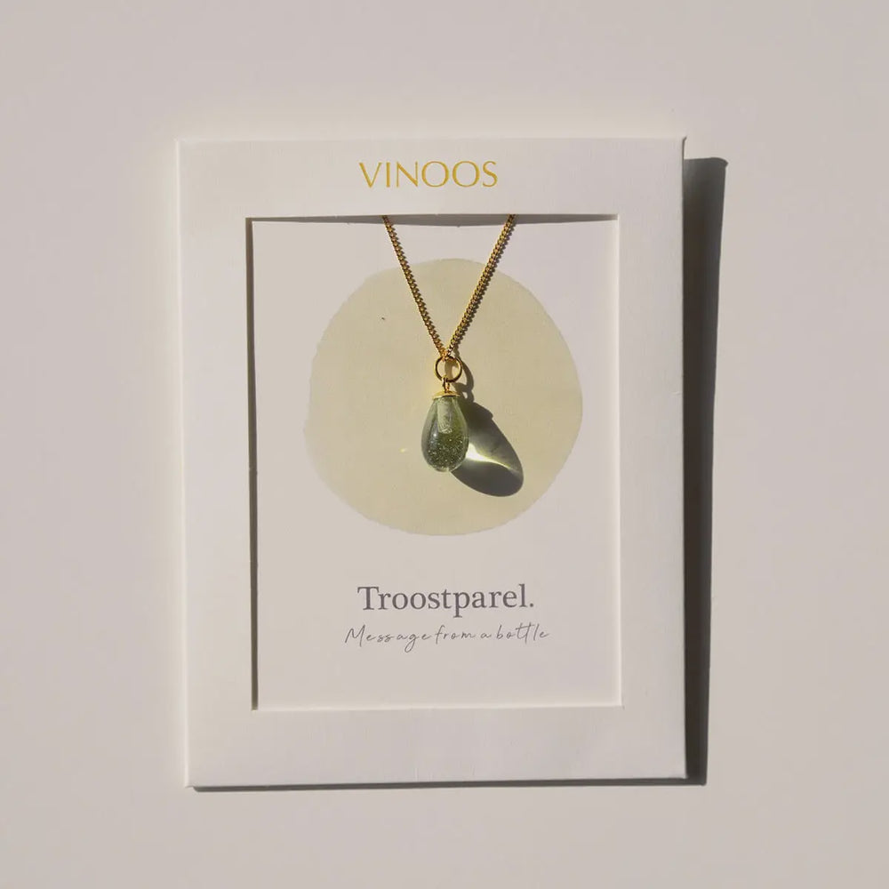 Ketting Upcycled Glass 'Troostparel'-gold/brown