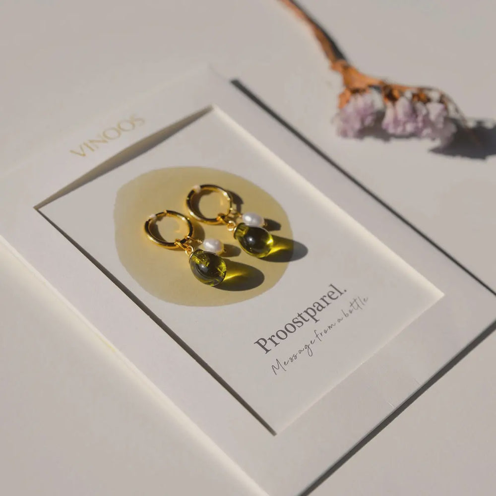 Oorbellen Upcycled Glass 'Proostparel'-gold/green