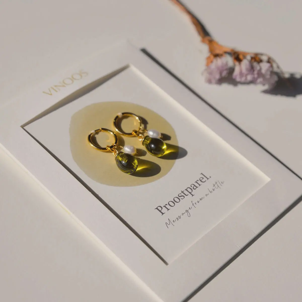 Oorbellen Upcycled Glass 'Proostparel'-gold/green
