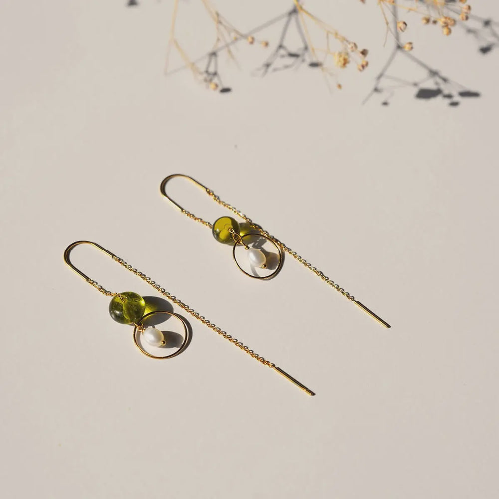 Oorbellen Upcycled Glass 'Voor Altijd-gold/green