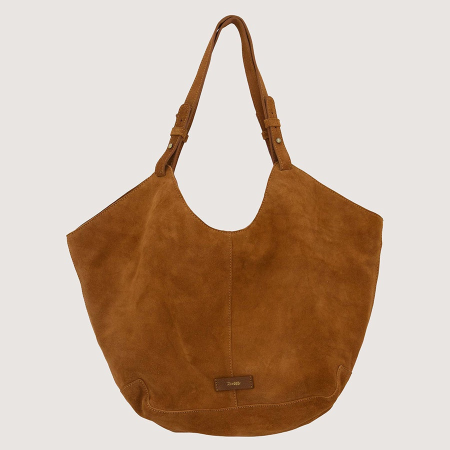 Handtas Suede met logo-cognac
