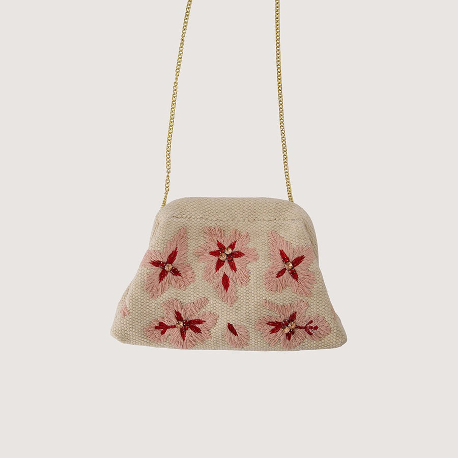 Handtasje Bloem geborduurd-light pink