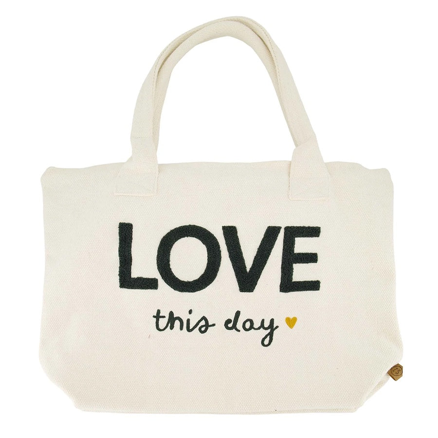 Shopper 'Love this Day'-ecru/antracietgrijs
