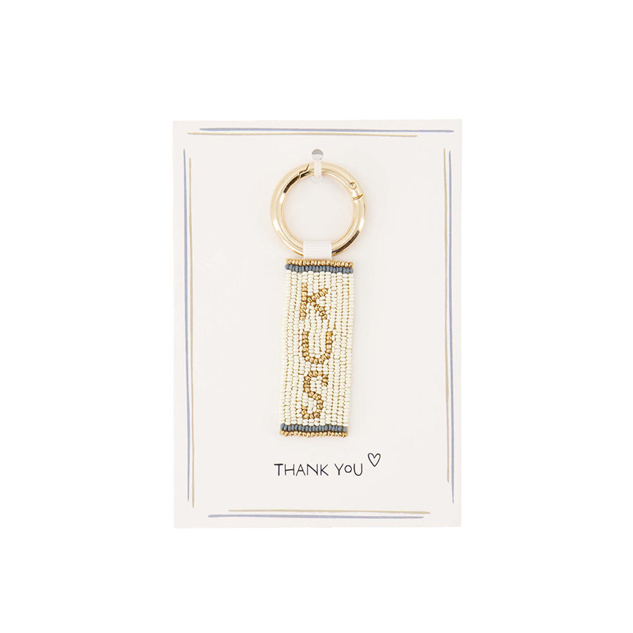 Sleutelhanger op kaart 'Kus'-wit/goud/blauw