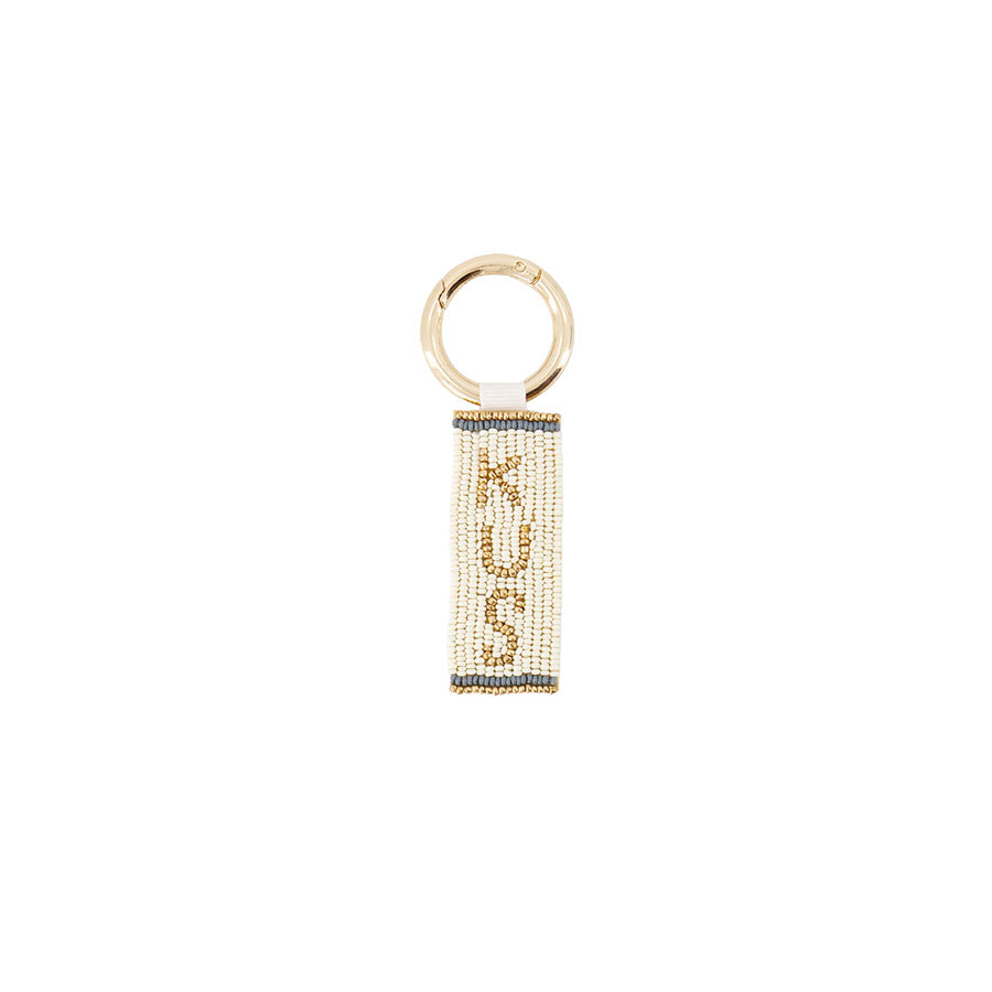 Sleutelhanger op kaart 'Kus'-wit/goud/blauw