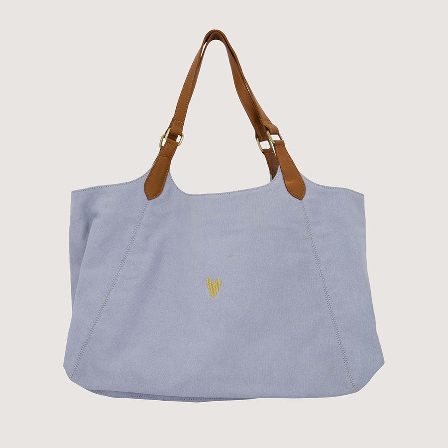 Tote Bag Love met leren details-sky blue