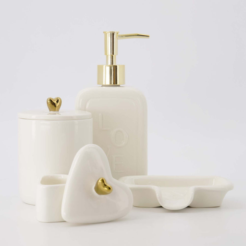 Bewaarpot Keramiek Hartje op deksel-wit/goud