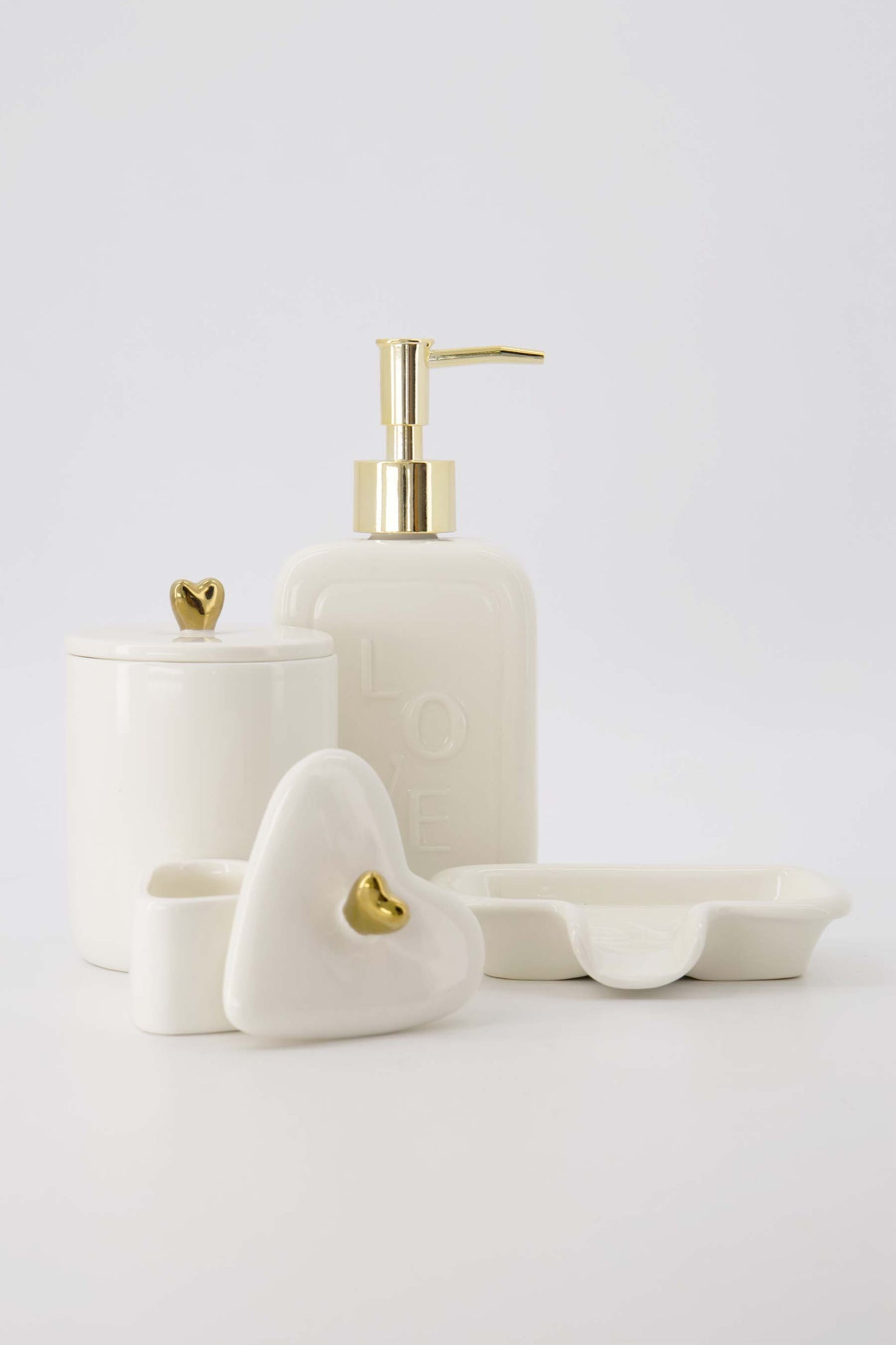 Bewaarpot Keramiek Hartje op deksel-wit/goud