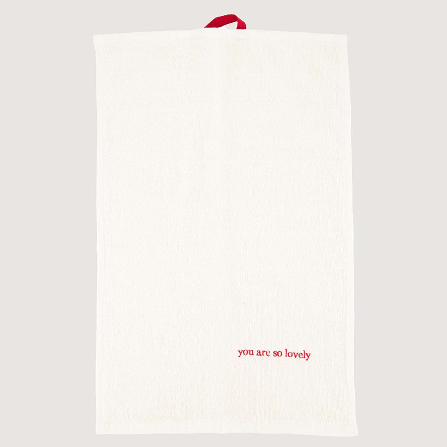 Gastendoekje 'You are so Lovely'-wit/rood