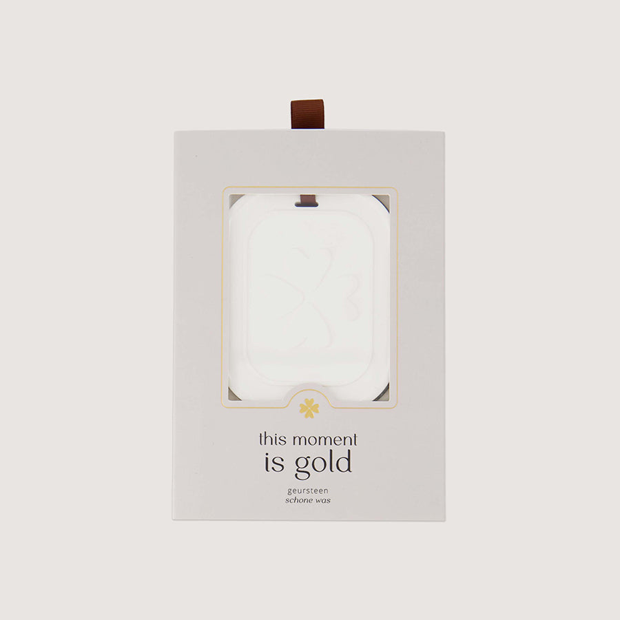 Geursteen in doosje 'This moment is gold'-white/sand