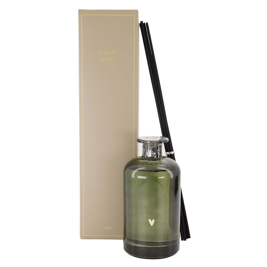 Geurstokjes 'Happy home' 500ml-donkergroen