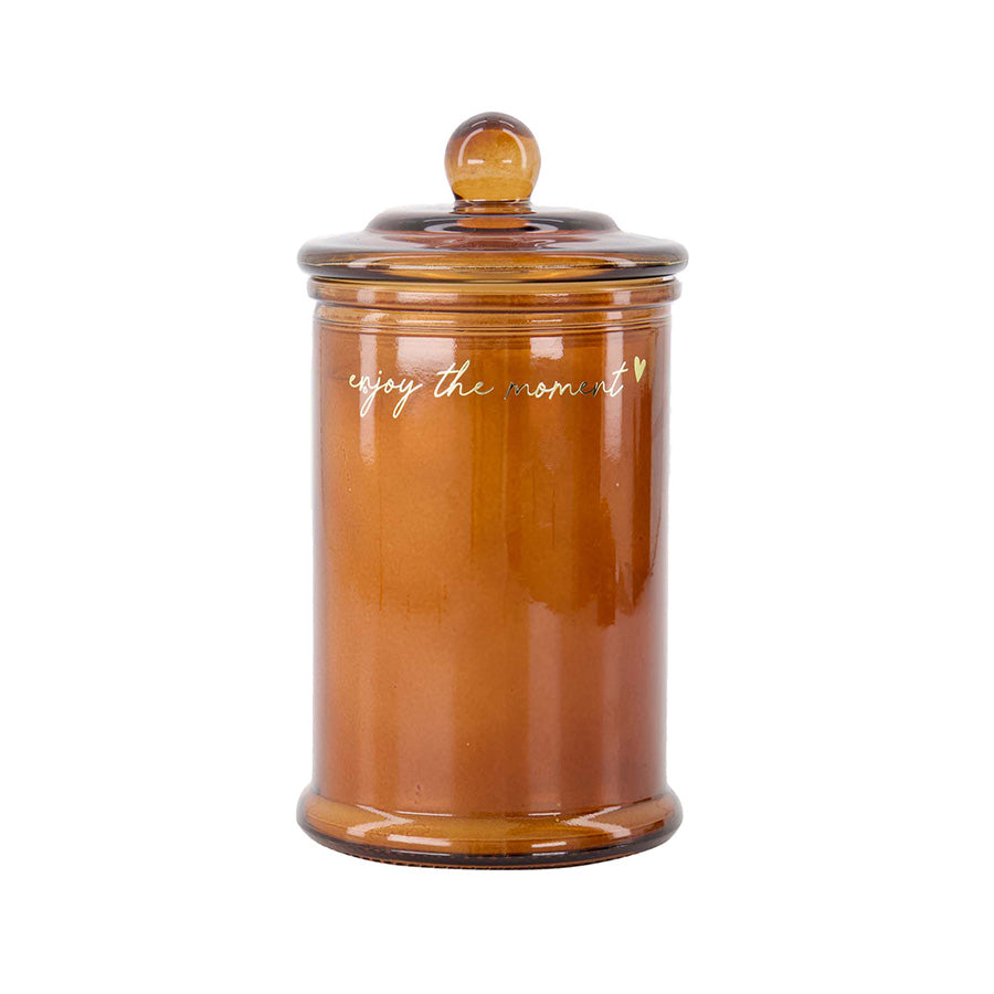 Geurkaars Glas met Deksel 'Enjoy the moment'-camel