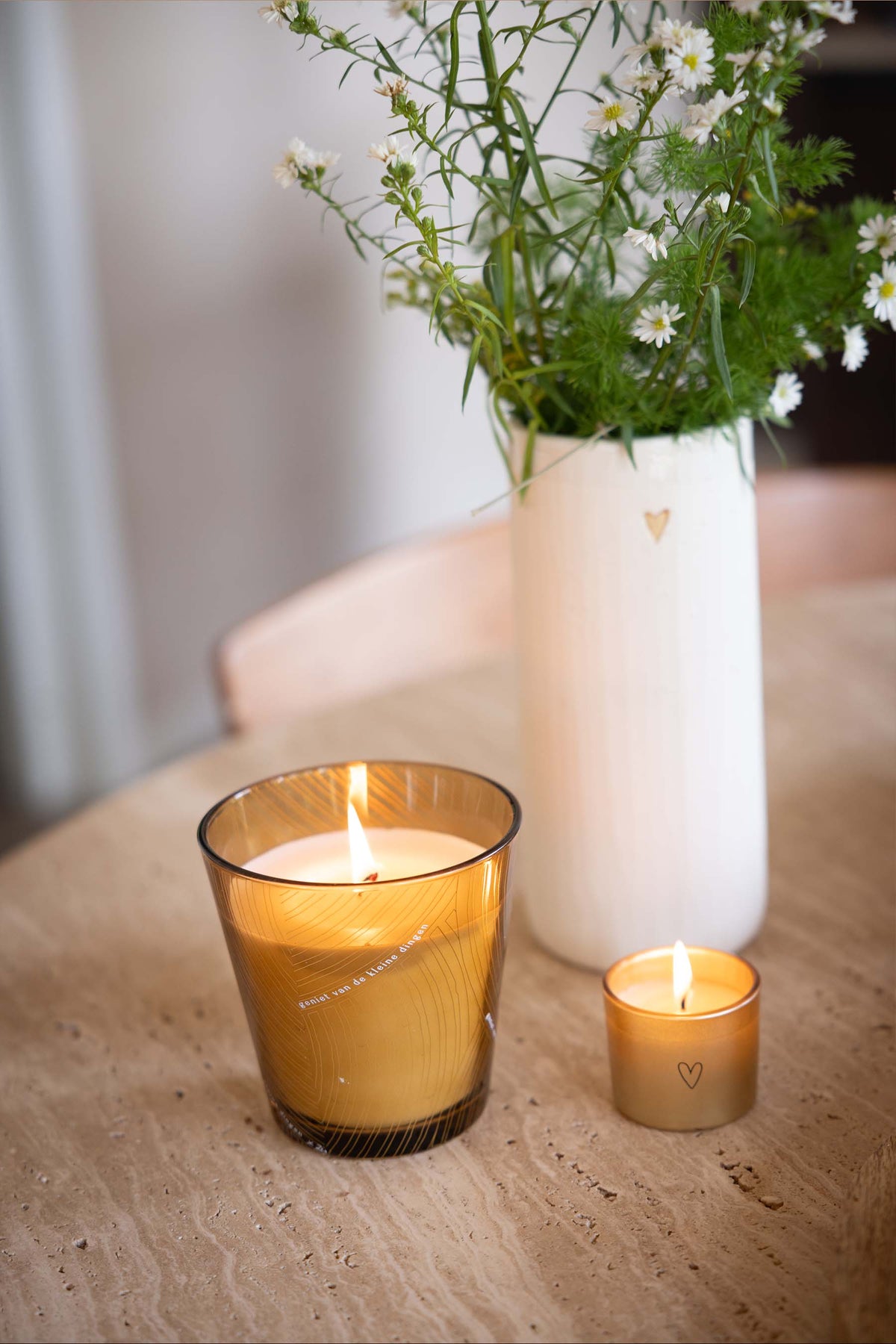 Geurkaars Glas Gevlochten Patroon 'Geniet'-goud