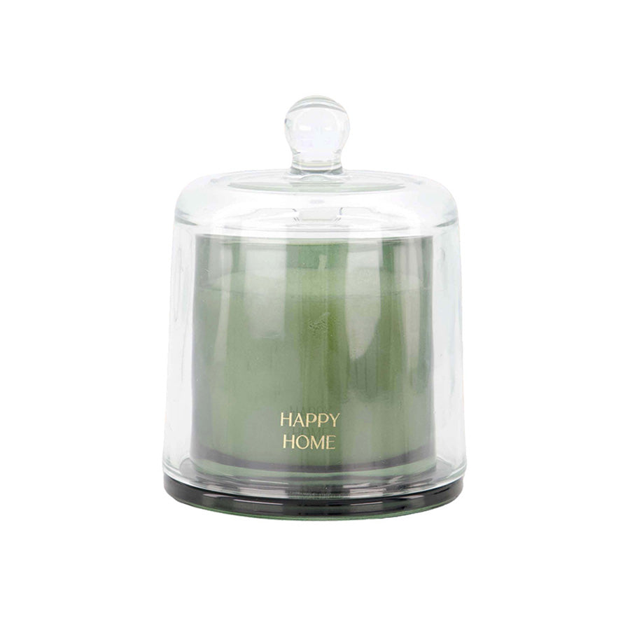 Geurkaars Glas met Stolp 'Happy home'-donkergroen