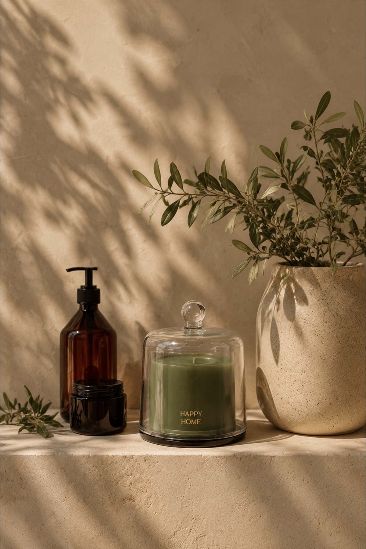 Geurkaars Glas met Stolp 'Happy home'-donkergroen