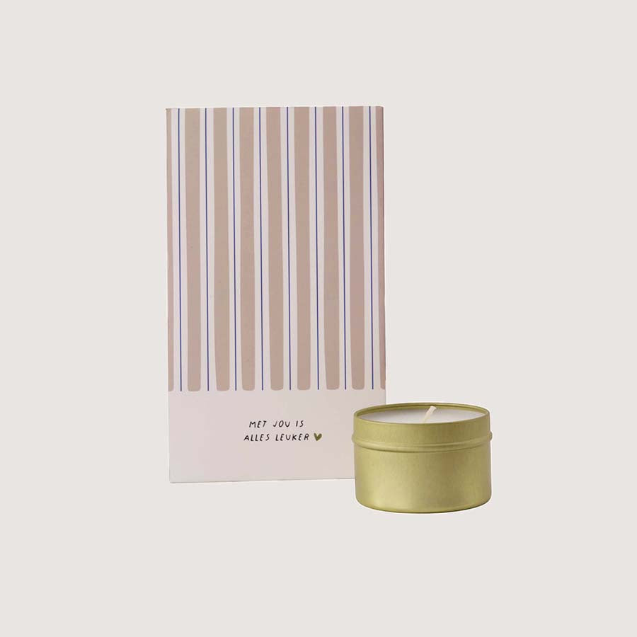 Geurkaars in blik en zakje 'Met jou is alles leuker'-zand