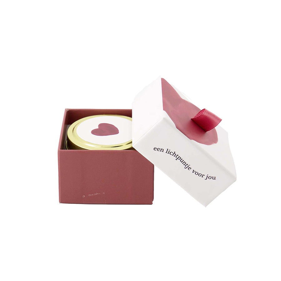 Geurkaars in blik en giftbox 'Lichtpuntje'-wit/rood