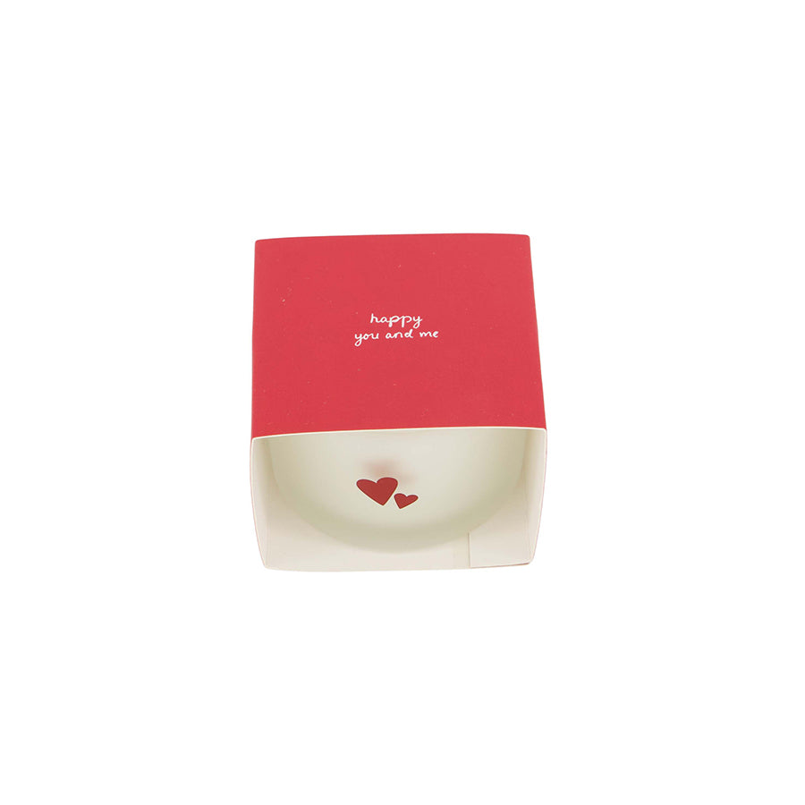 Geurkaars in wikkel 'Happy you and me'-wit/rood