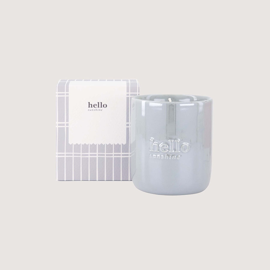 Geurkaars Keramiek Parelmoer in doosje 'Hello'-blauw