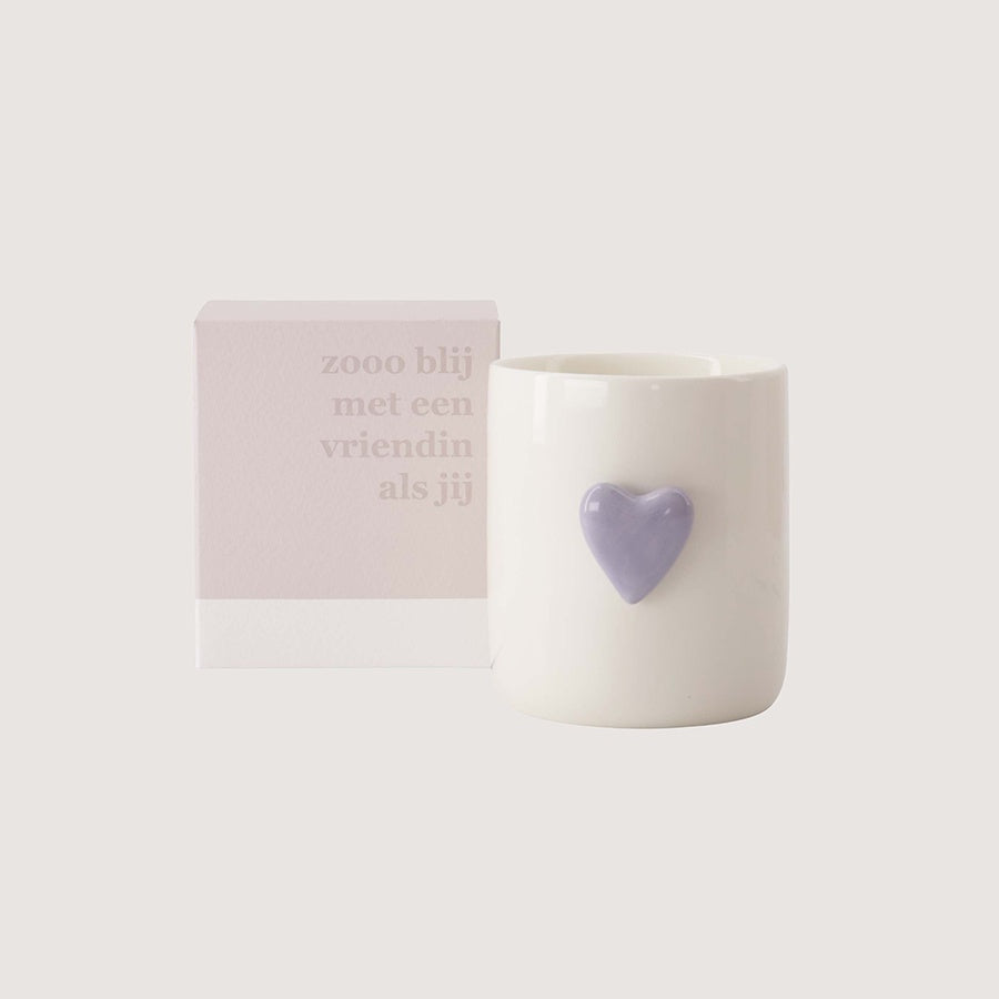 Geurkaars Keramiek in doosje 'Zo blij met een vriendin als jij'-wit/lila