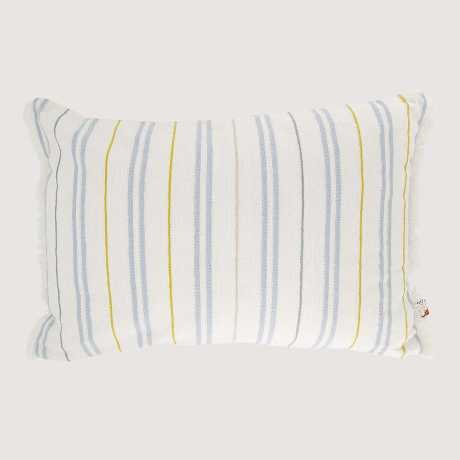 Kussen Streep Franjes 60x40cm-offwhite/blauw/oker