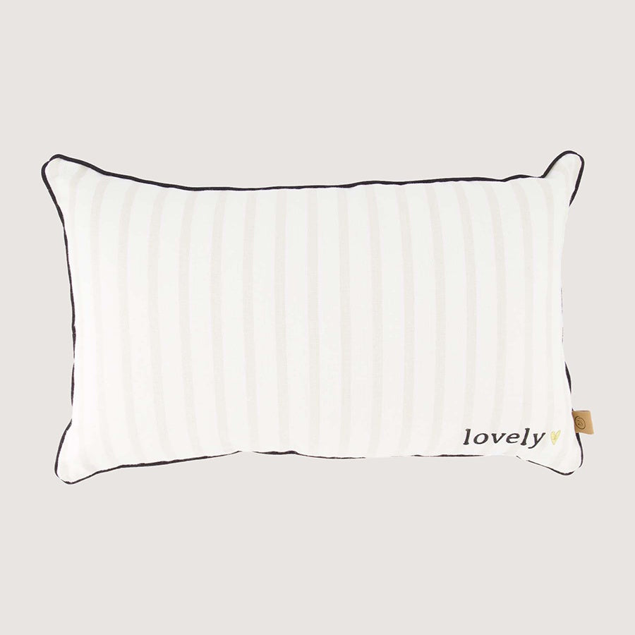 Kussen 'Lovely' Streep 30x50cm-off white/zand