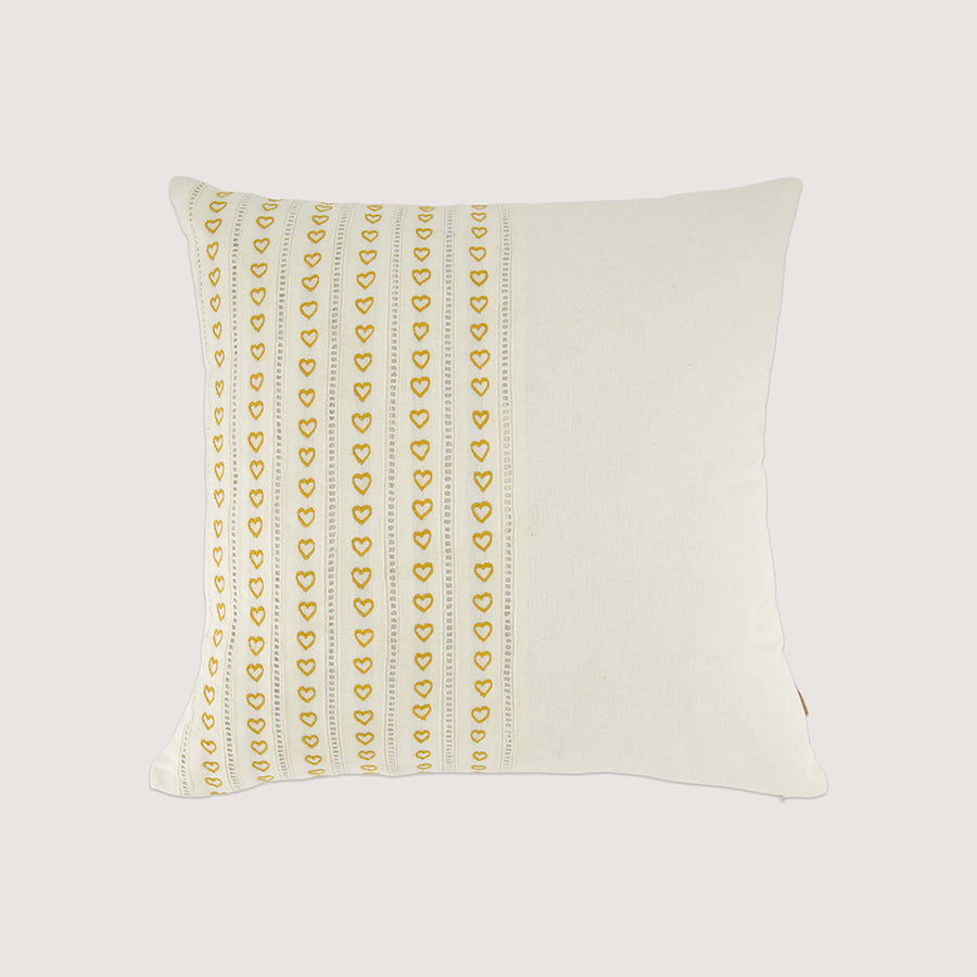 Kussen Hartjes 45x45cm-white/ochre