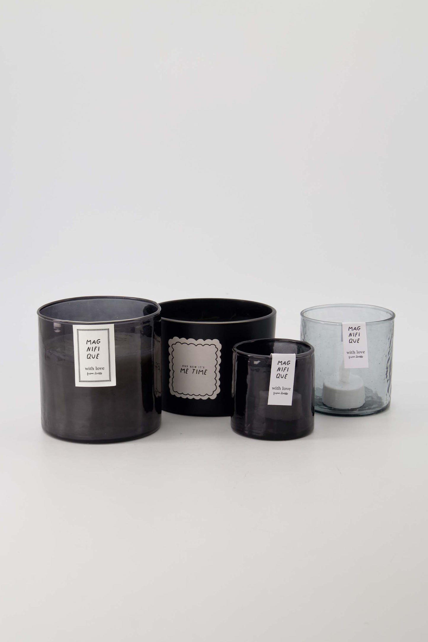 Theelichthouder Hammered Glas M-grijsblauw