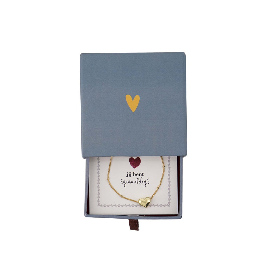 Armband Hartje in schuifdoosje 'Leukerd'-grijsblauw