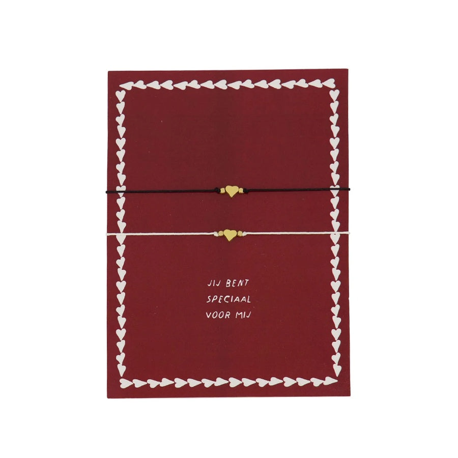 Armbandjes Set Vriendschap op wenskaart- rood/zwart/goud
