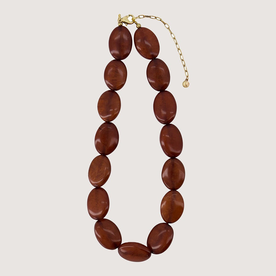 Ketting platte kralen-mid brown