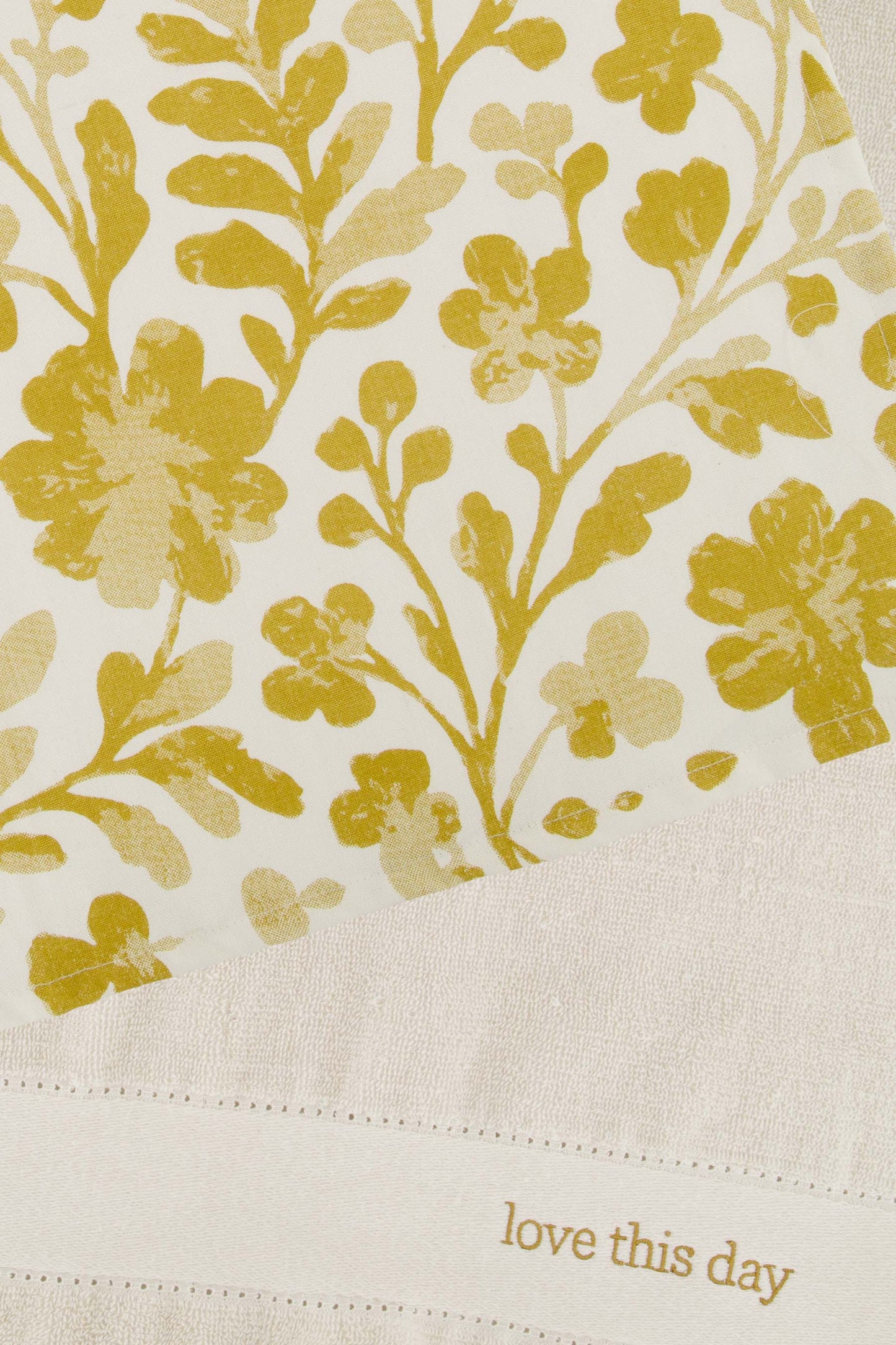 Keukenset Handdoeken 'Love this day' Bloemen-white/gold