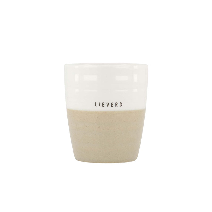 Koffiemok Duocolor 'Lieverd'-wit/zand