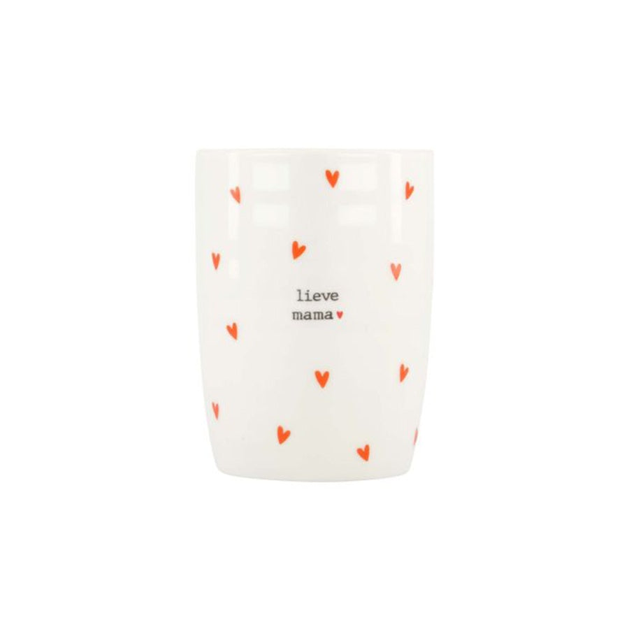 Koffiemok 'Lieve Mama' Hartjes-wit/rood