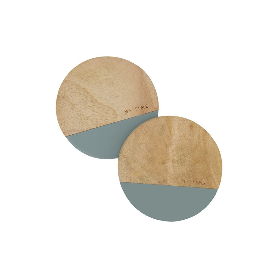 Onderzetters 'Me Time' Hout Set van 2-grijsblauw/naturel