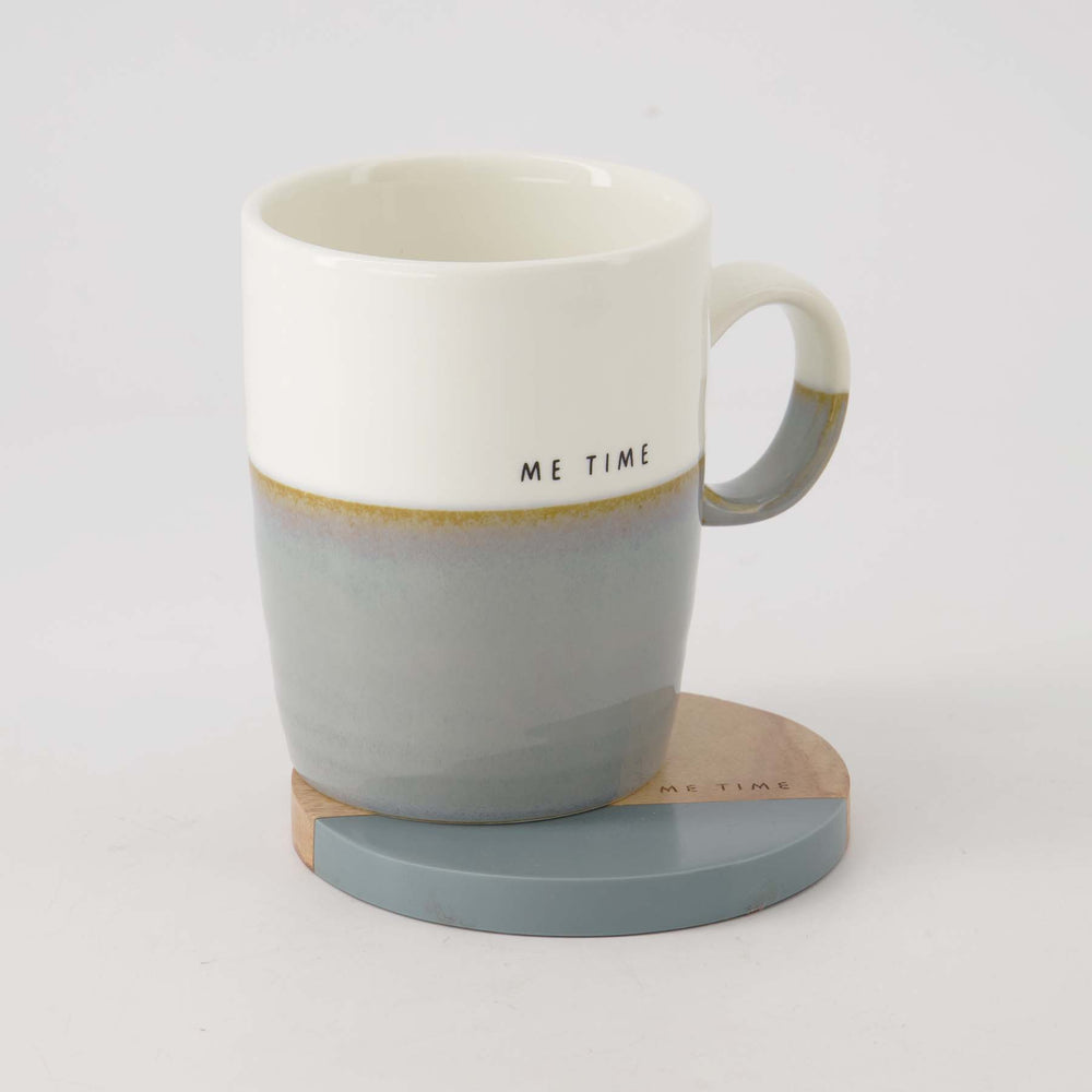 Onderzetters 'Me Time' Hout Set van 2-grijsblauw/naturel