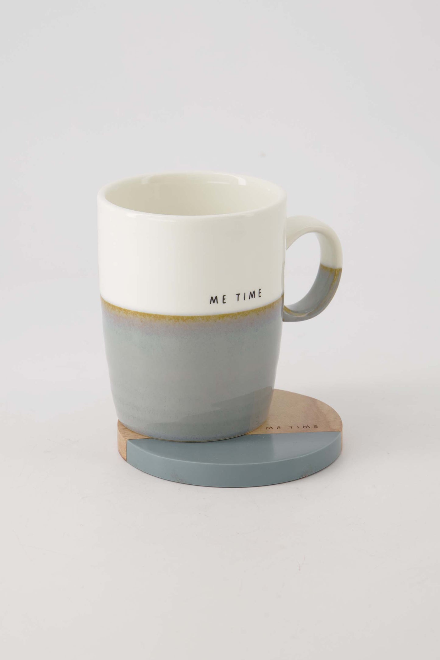 Onderzetters 'Me Time' Hout Set van 2-grijsblauw/naturel