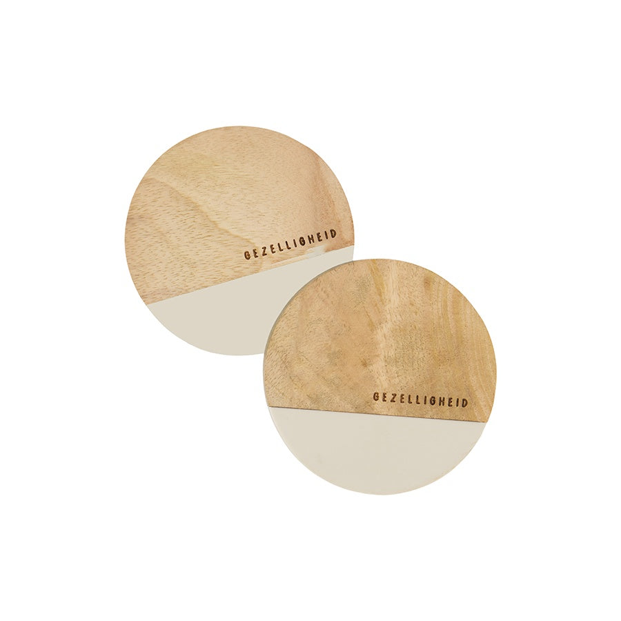 Onderzetters 'Gezelligheid' Hout Set van 2-zand/naturel