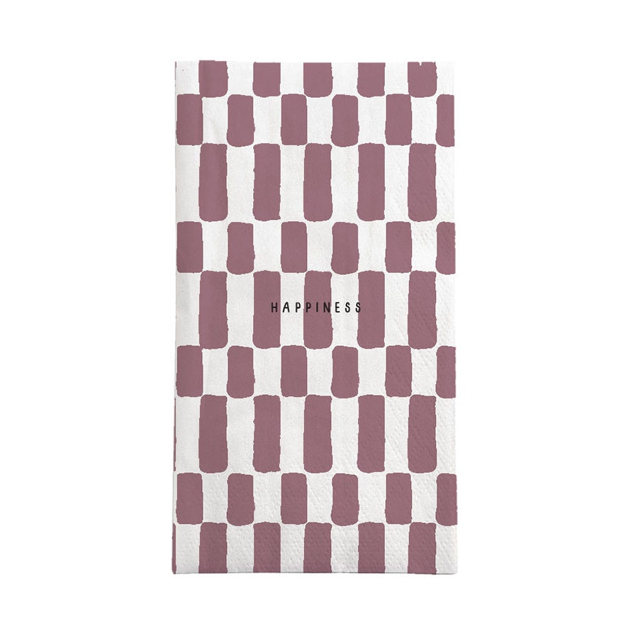 Servetten Rechthoek 'Happiness' 11x20cm-wit/burgundy