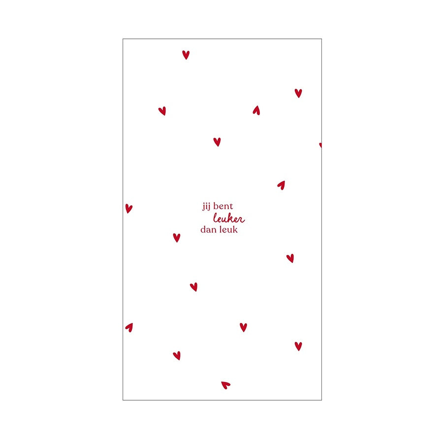Servetten rechthoek Streep 'Jij bent leuker dan leuk' 11x20cm-wit/rood
