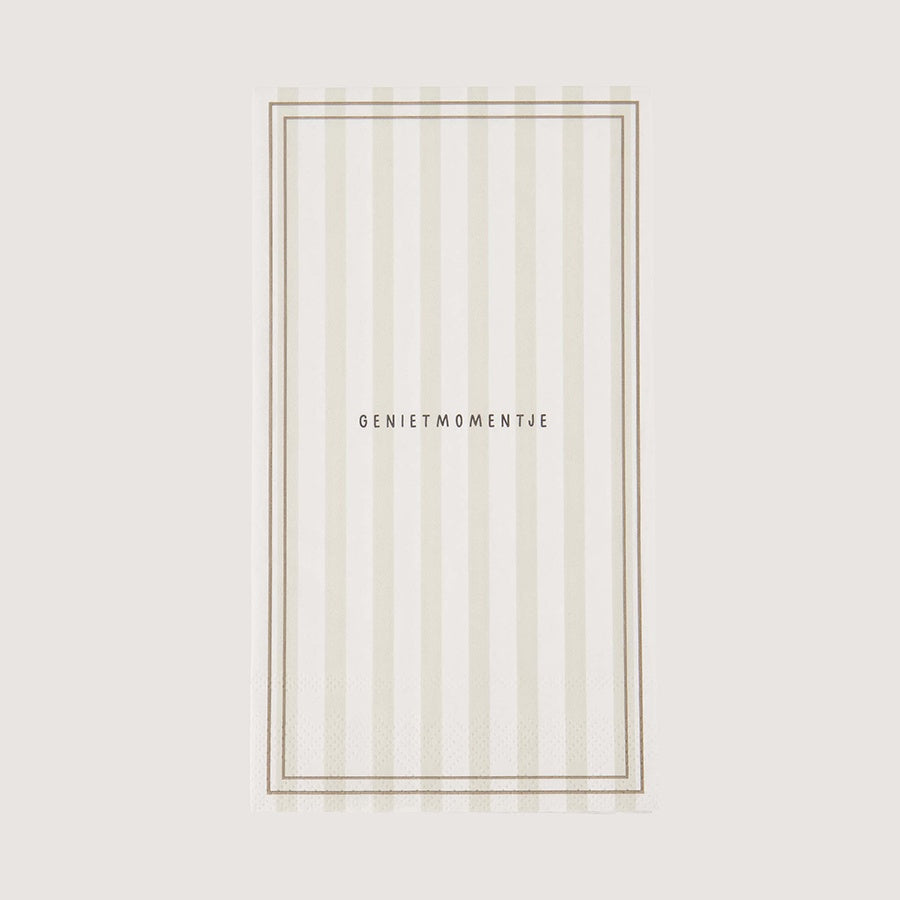 Servetten rechthoek 'Genietmomentje' Streep-wit/zand