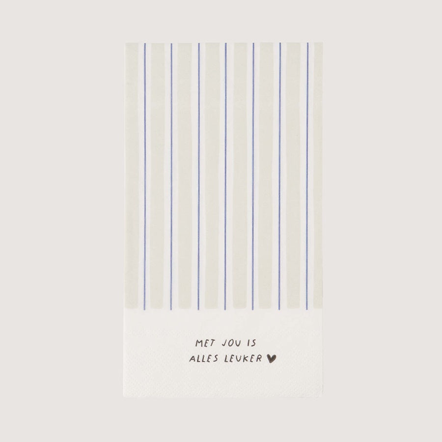 Servetten rechthoek 'Met jou is alles leuker' Streep-zand/lila