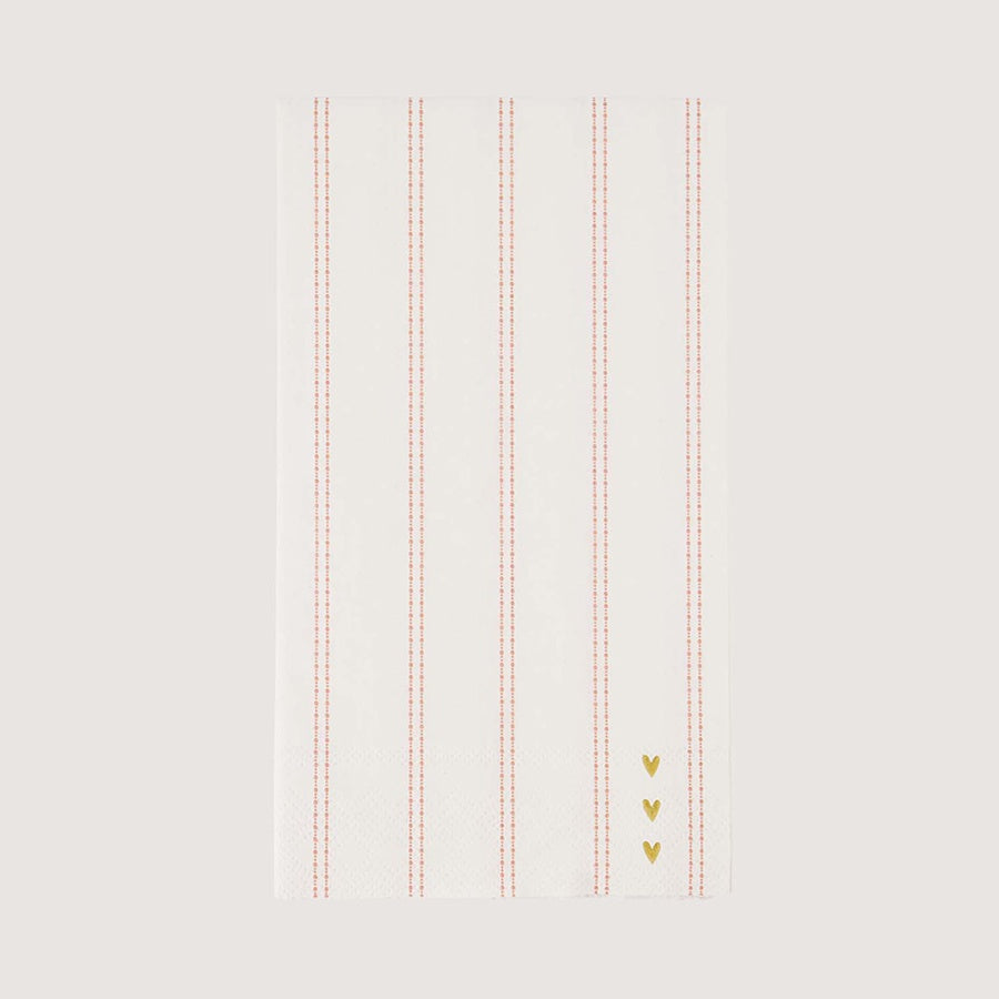 Servetten rechthoek Streep Hartjes-wit/roze