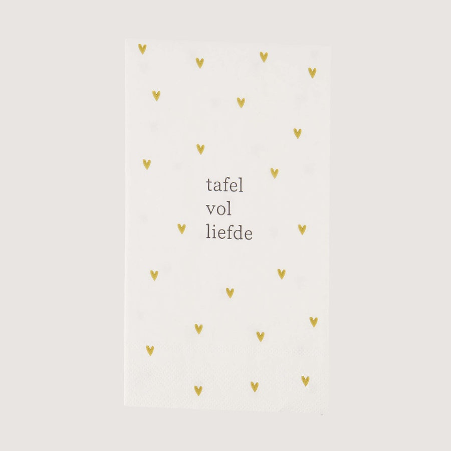 Servetten rechthoek 'Tafel vol liefde' Hartjes-wit/oker