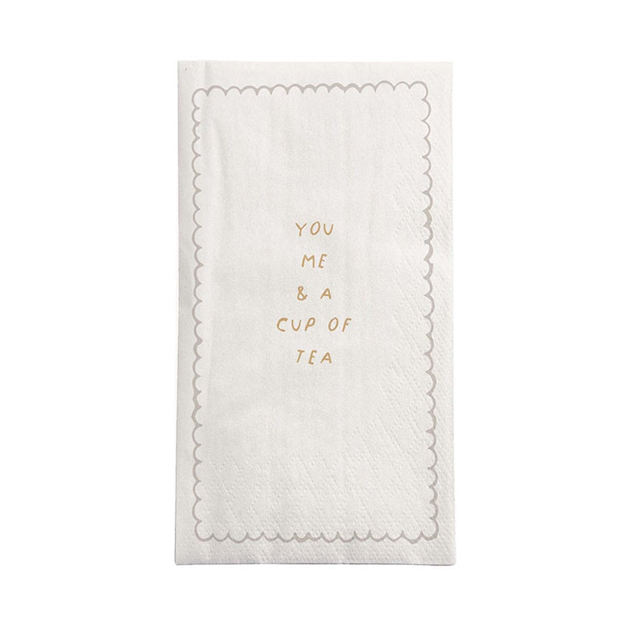 Servetten Rechthoek 'You Me and a cup of tea' 11x20cm-wit/goud