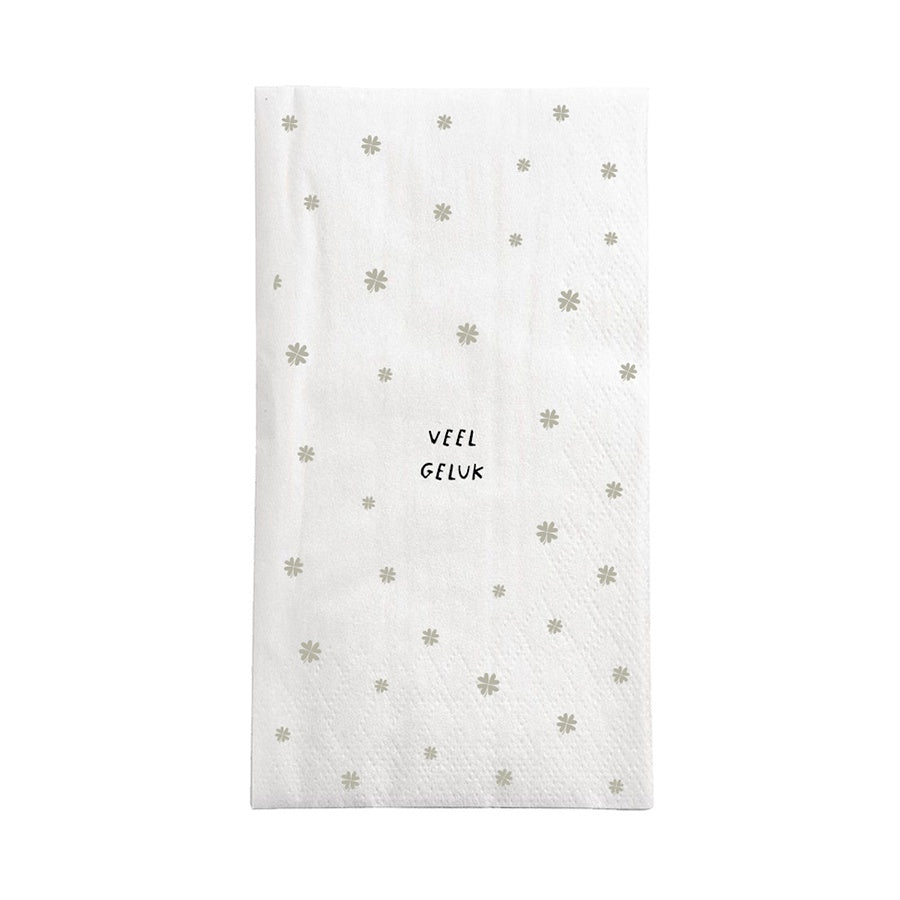 Servetten Rechthoek 'Veel Geluk' 11x20cm-wit/groen