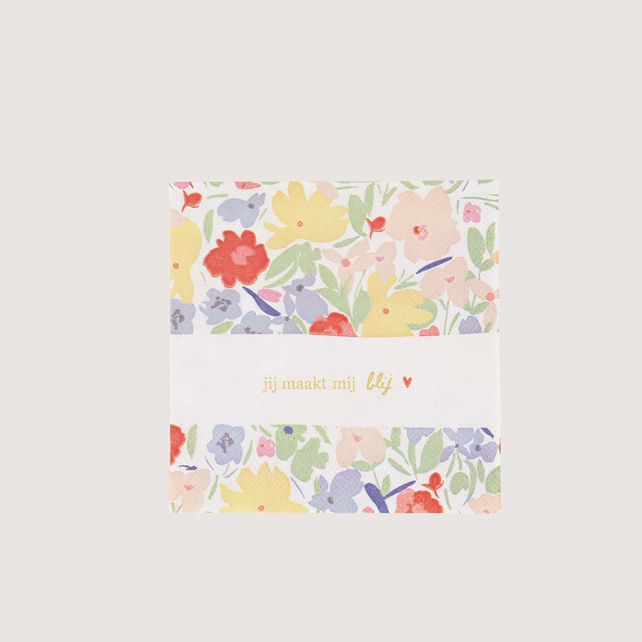Servetten vierkant Bloemen 'Jij maakt mij blij'-multicolor