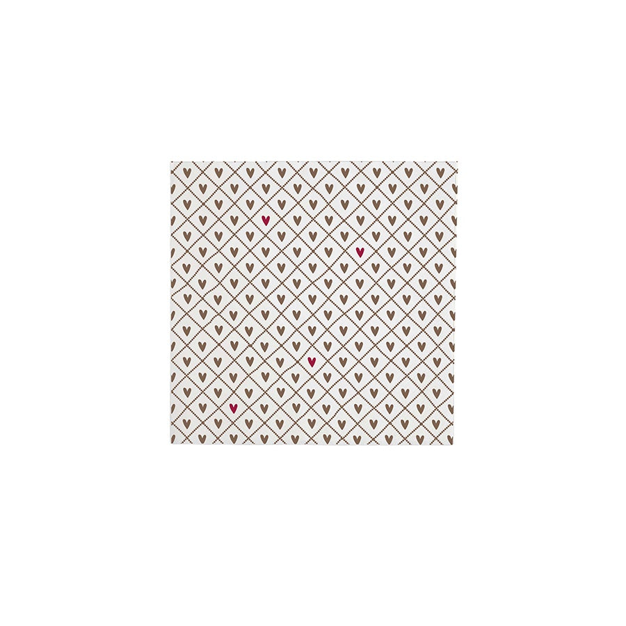 Servetten Vierkant Hartjes 11x20cm-wit/port/bruin