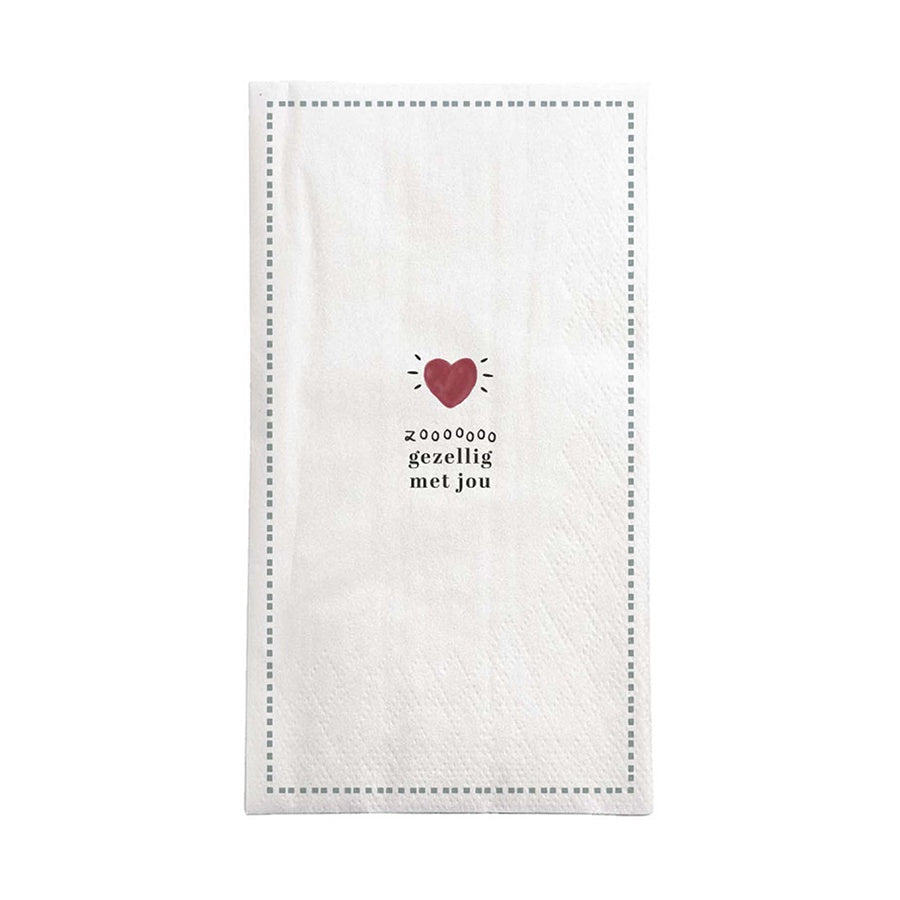 Servetten Rechthoek 'Zooooo gezellig met jou' 11x2cm-wit/rood/grijsblauw