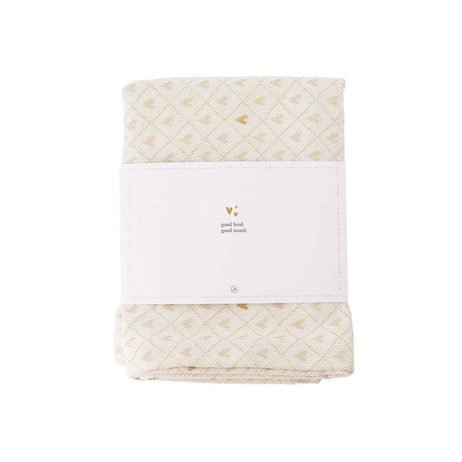 Tafelloper Hartjes kort 145x49cm-wit/zand/goud
